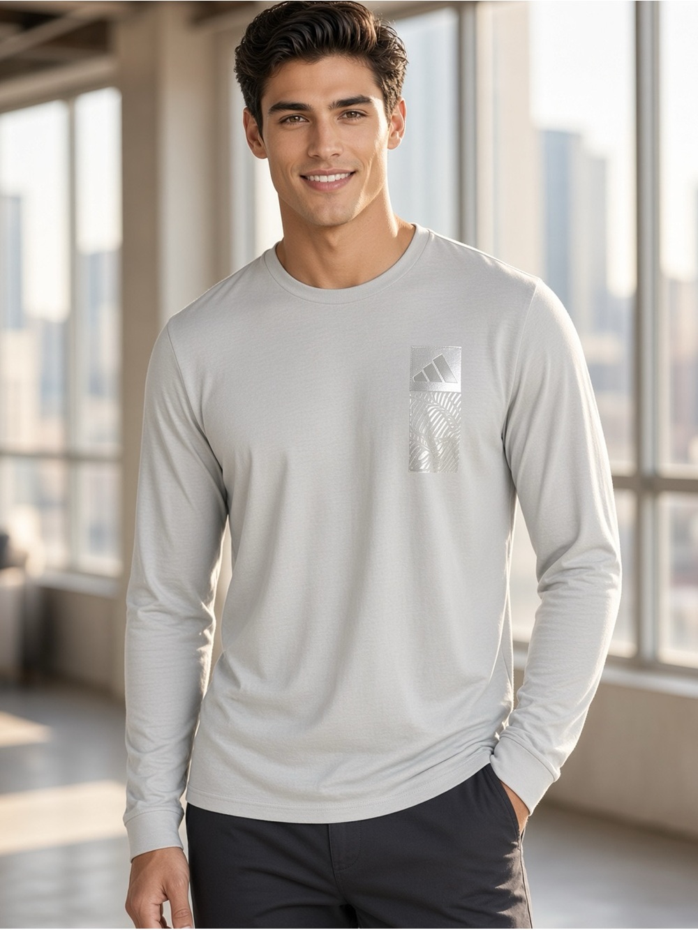 Adidas Tech Metallic Long Sleeve Tee Wonder Silver Men’s XL🩶✨